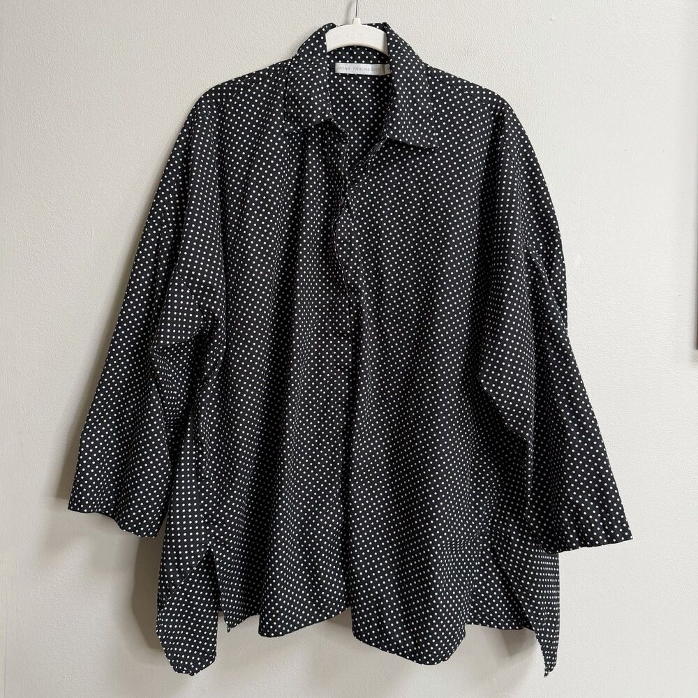 Mona Thalheimer Black & White Polkadot Lagenlook Button Down Shirt Blouse Small